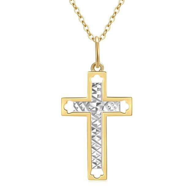 14K White Gold & Yellow Gold Cross Pendant Necklace-1
