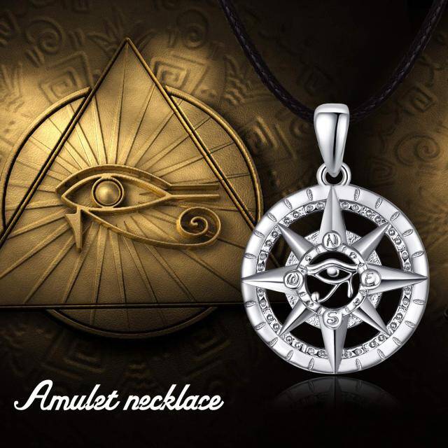 Sterling Silver Compass & Eye of Horus Pendant Necklace for Men-2