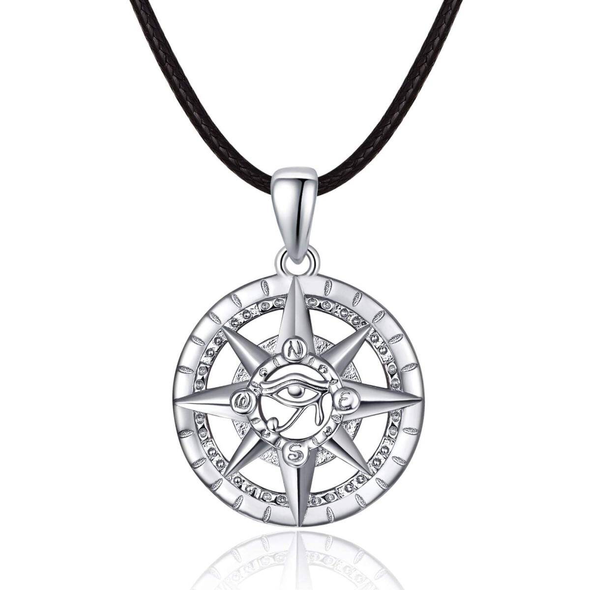Sterling Silver Compass & Eye of Horus Pendant Necklace for Men-1