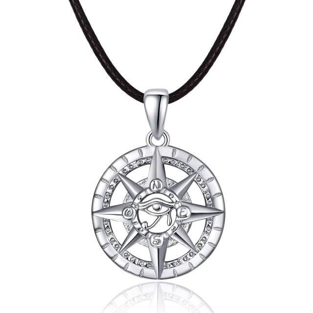 Sterling Silver Compass & Eye of Horus Pendant Necklace for Men-0