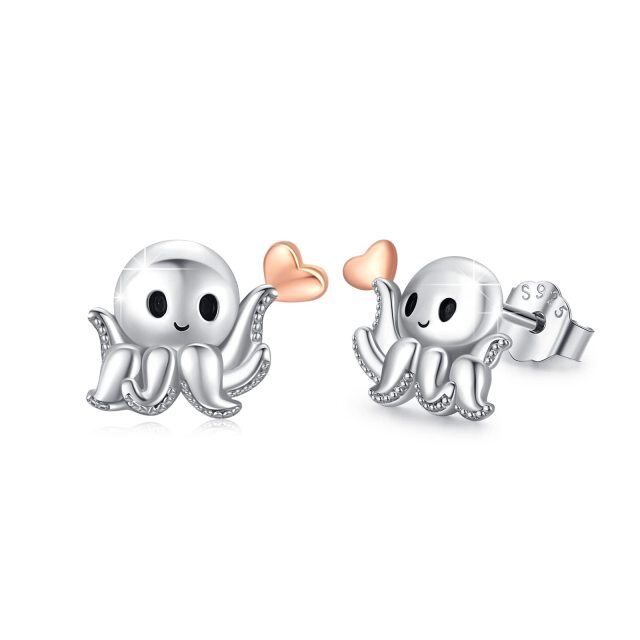 Octopus Earrings Sterling Silver Cute Heart Octopus Studs for Women Girls-0