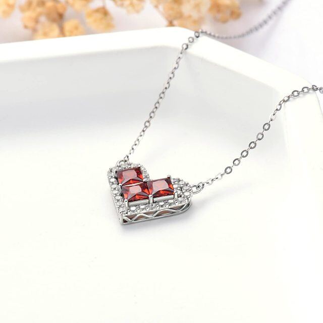 14K White Gold Garnet Heart Pendant Necklace-3