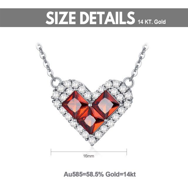 14K White Gold Garnet Heart Pendant Necklace-2