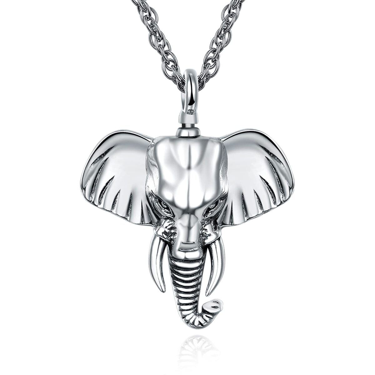 Sterling Silver Elephant Urn Necklace for Ashes with Cable Chain-4