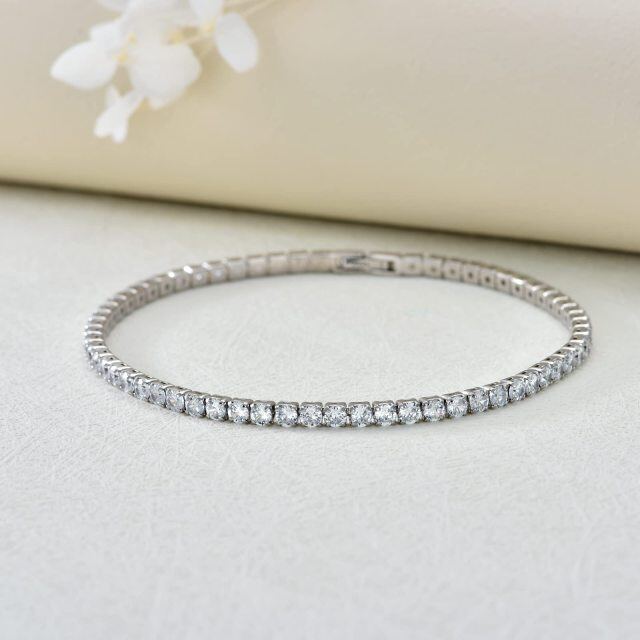 Sterling Silver Circular Shaped Cubic Zirconia Tennis Chain Bracelet-3