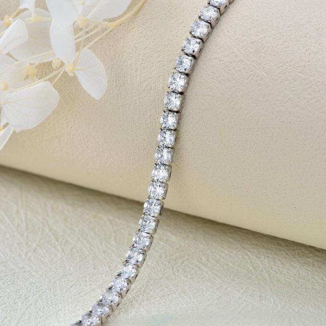 Sterling Silver Circular Shaped Cubic Zirconia Tennis Chain Bracelet-4