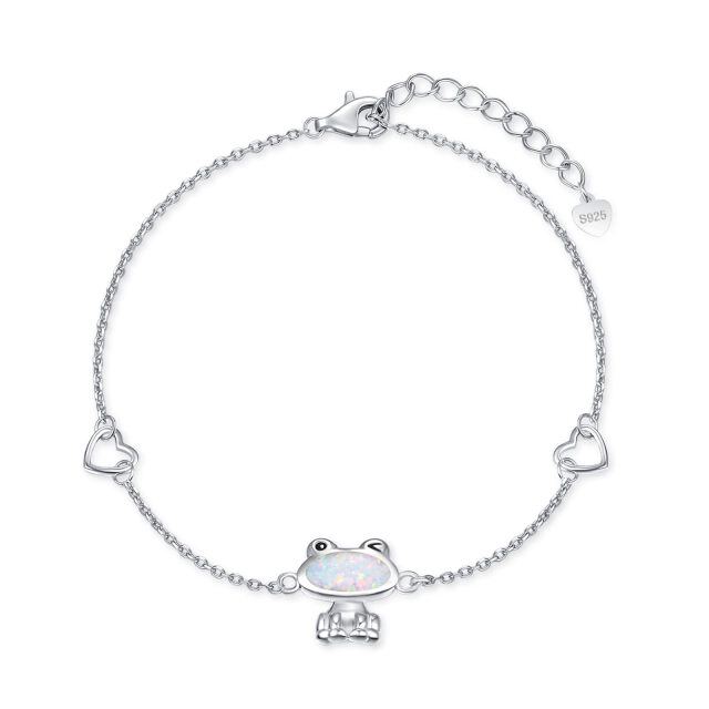 Sterling Silver Opal Frog Pendant Bracelet-4