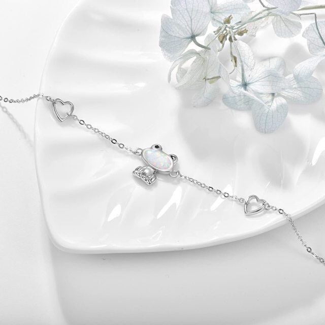 Sterling Silver Opal Frog Pendant Bracelet-3