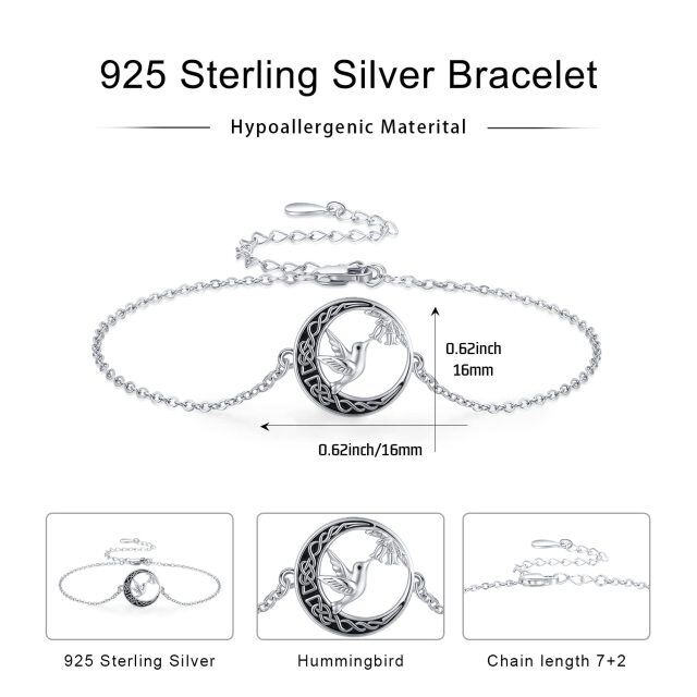 Sterling Silver Hummingbird & Celtic Knot & Moon Pendant Bracelet-5