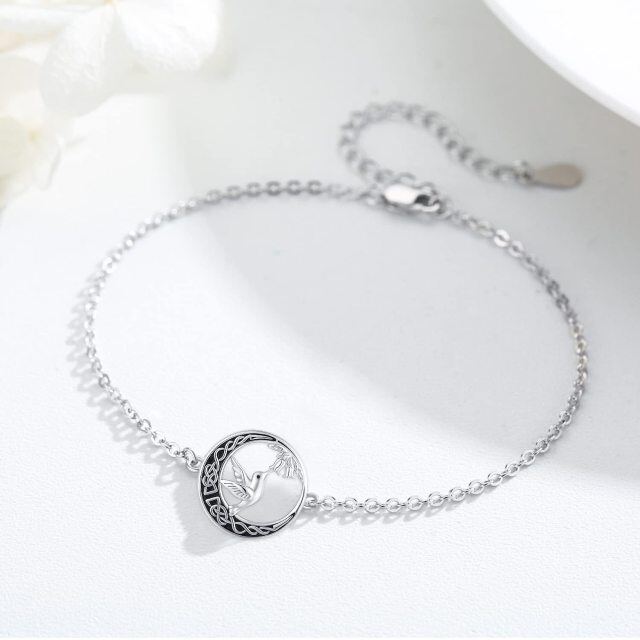 Pulsera de plata de ley con colgante de colibrí y nudo celta y luna-3