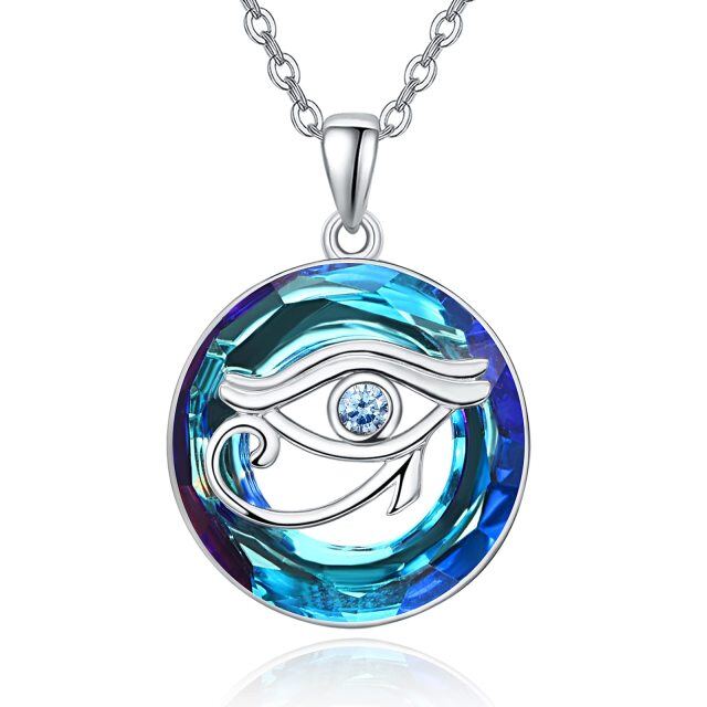 Sterling Silber Auge des Horus Blau kreisförmig Kristall Anhänger Halskette-0