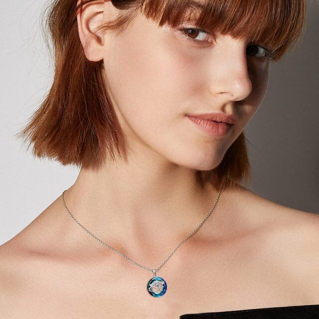 Collier en argent sterling avec pendentif œil d'Horus en cristal bleu de forme circulaire-3