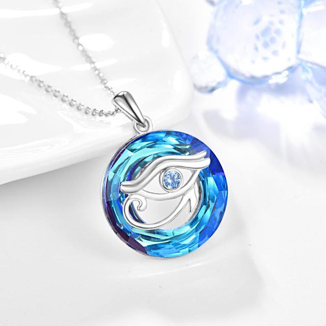 Sterling Silver Eye Of Horus Blue Circular Shaped Crystal Pendant Necklace-3