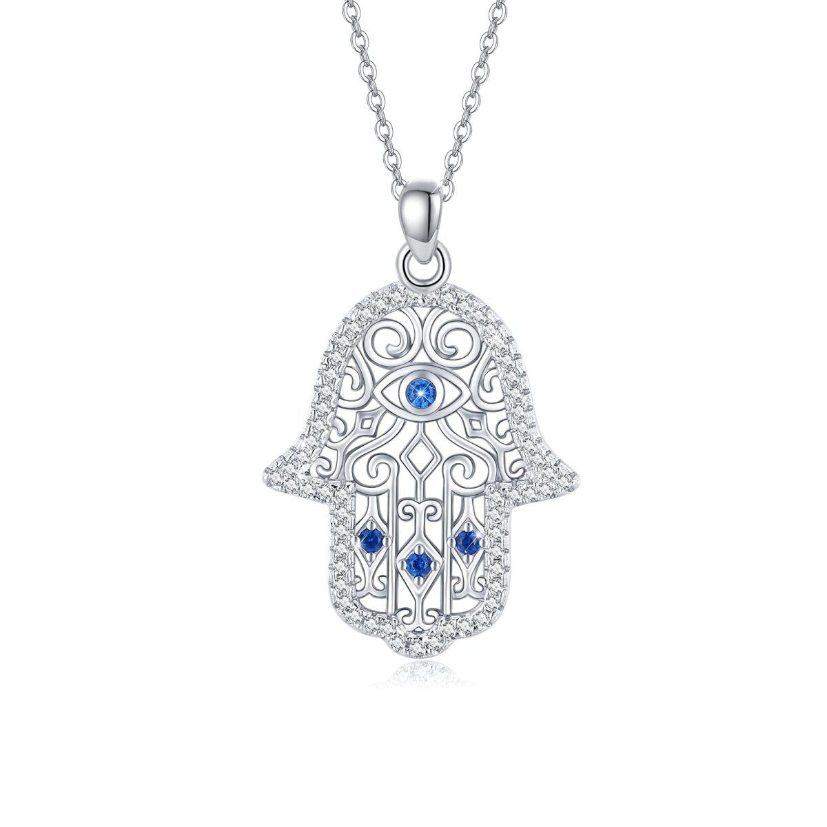 Sterling Silber Zirkon Evil Eye & Hamsa Hand Anhänger Halskette-1