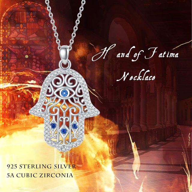 Collar con colgante de mano de Hamsa de ojo malvado de plata de ley con circonitas-4