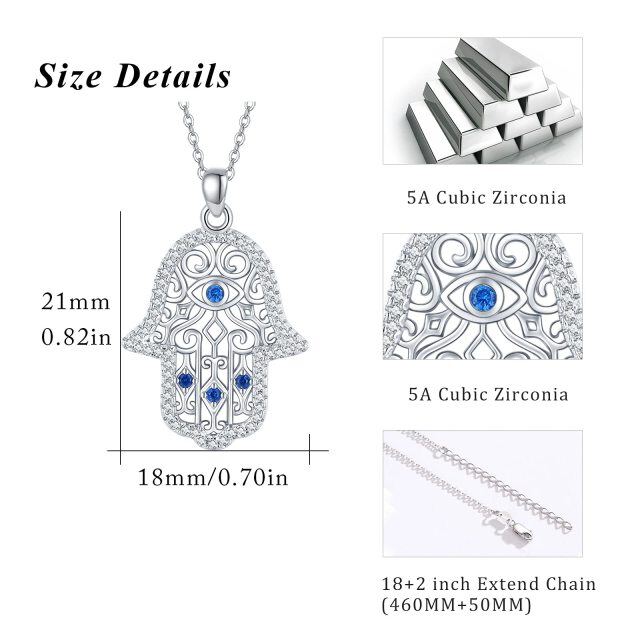 Sterling Silver Zircon Evil Eye & Hamsa Hand Pendant Necklace-3
