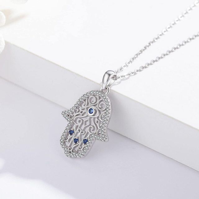 Sterling Silver Zircon Evil Eye & Hamsa Hand Pendant Necklace-2