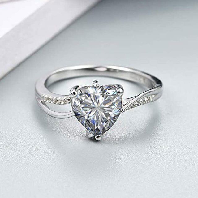 Sterling Silver Heart Shaped Moissanite Personalized Engraving Engagement Ring-2