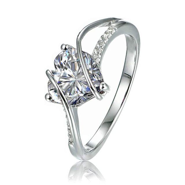 Sterling Silver Heart Shaped Moissanite Personalized Engraving Engagement Ring-0