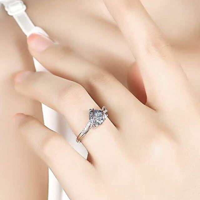 Sterling Silver Heart Shaped Moissanite Personalized Engraving Engagement Ring-1