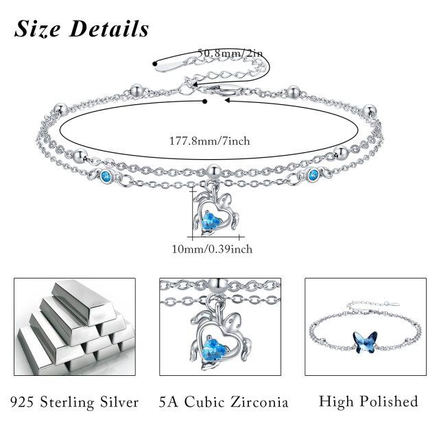 Sterling Silver Heart Shaped Cubic Zirconia Sea Turtle Layerered Bracelet-4