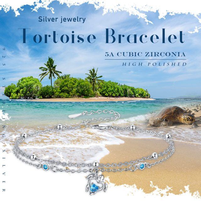 Bracelet en argent sterling en forme de coeur avec zircon cubique en forme de tortue de me-5