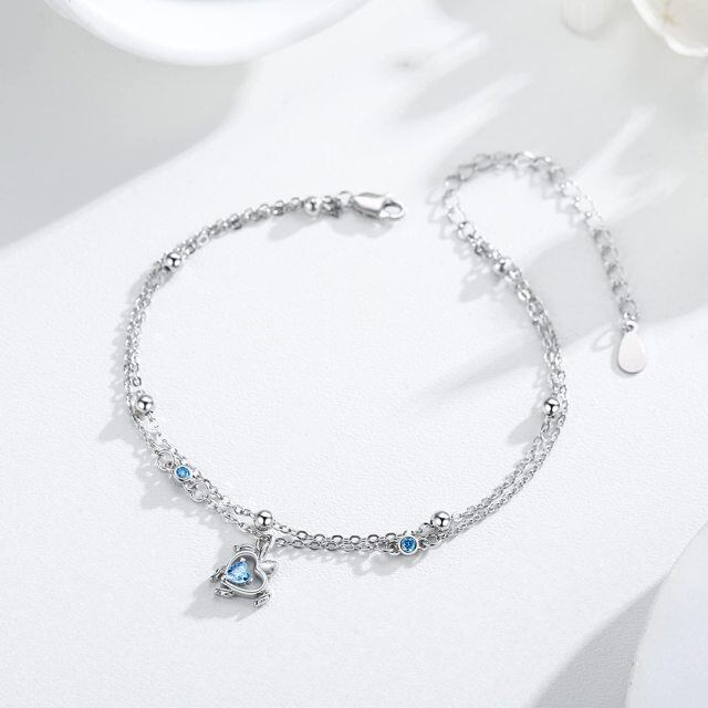 Pulsera de plata de ley en forma de corazón con zirconia cúbica Tortuga marina en capas-3