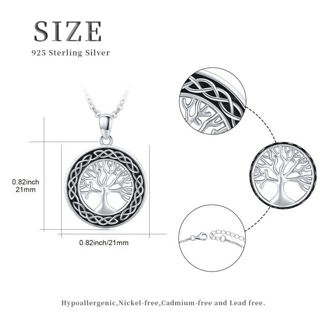 Colar árvore da vida em prata esterlina 925, nó celta, colar preto, joias, presentes-5