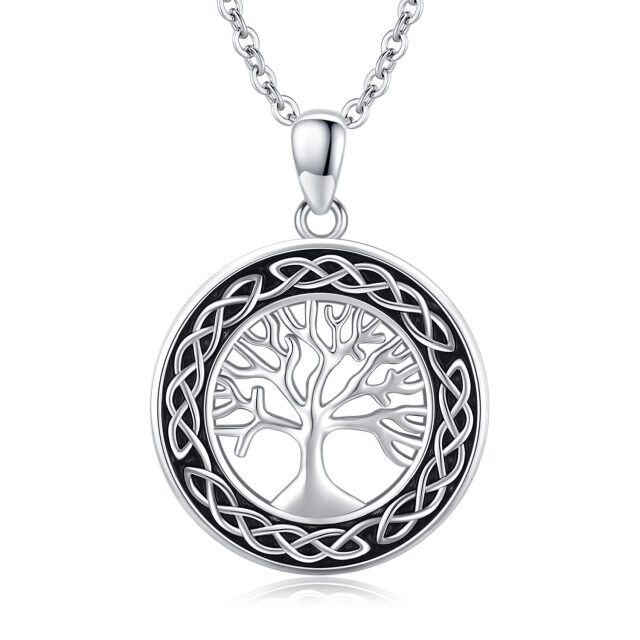 Sterling Silber Baum des Lebens & keltischen Knoten Anhänger Halskette-0