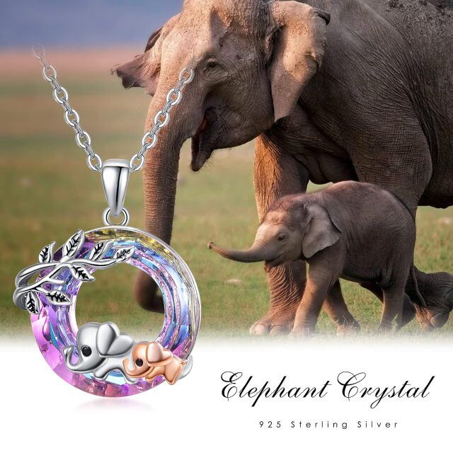 Colar de elefante em prata esterlina com pingente de elefante animal fofo de cristal-4