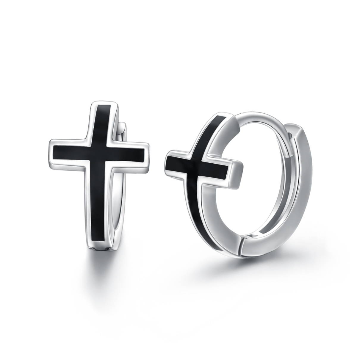 Sterling Silver Cross Hoop Earrings-1