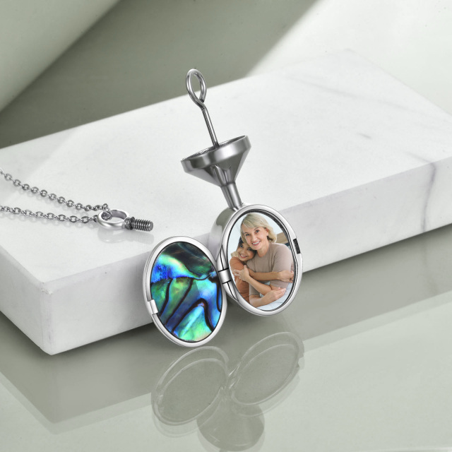 Sterling zilveren ovale abalone schelpdieren zonnebloem urn ketting voor as met gegraveerd woord-3