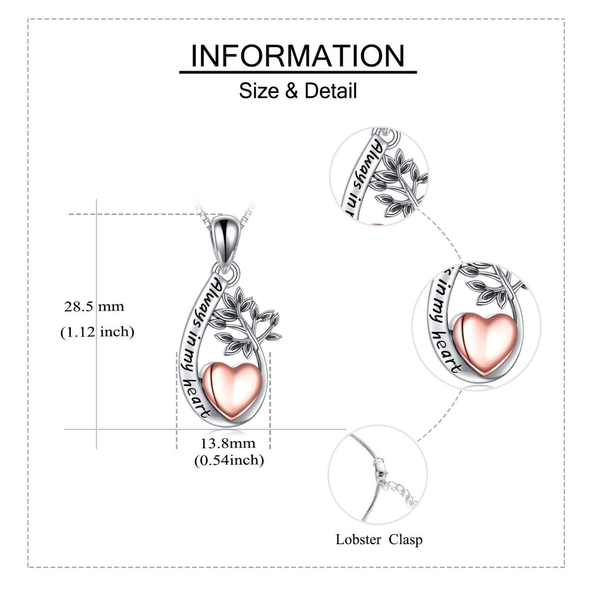 Plata de ley de dos tonos Cubic Zirconia Árbol de la Vida y el Corazón y el Infinito Símbo-5