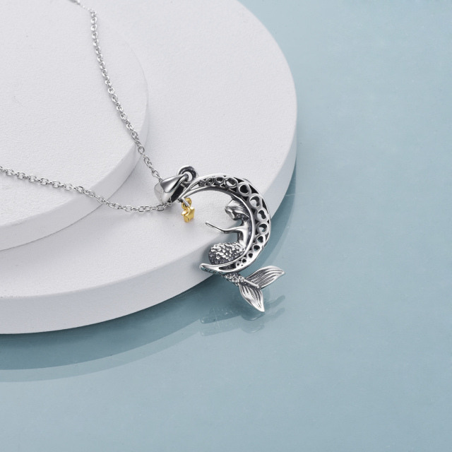 Collier en argent sterling avec pendentif en forme de coeur en ormeau, sirène, lune et éto-3