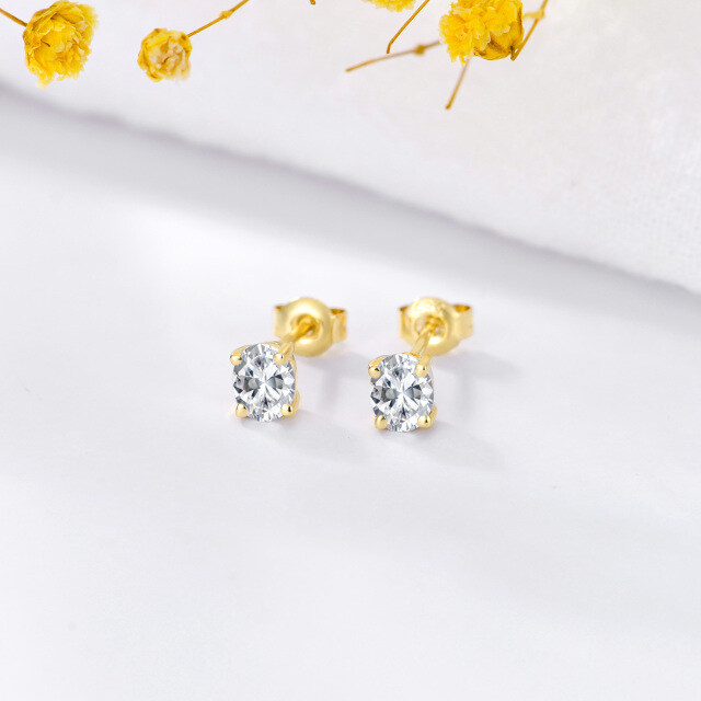 14K Yellow Gold With Gold Butterfly Pushbacks Oval Cut Cz Stud Earrings For Women-2