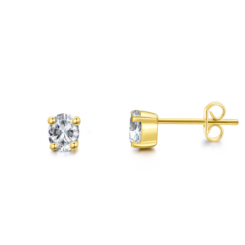 14K Gold Oval Shaped Crystal Stud Earrings