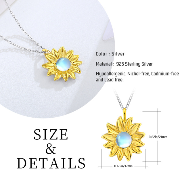 Sterling Silver with Yellow Gold Plated Circular Shaped Moonstone Sunflower Pendant Necklace-6