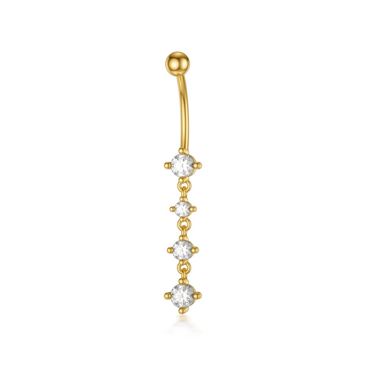 14K Gold Cubic Round Shaped Zirconia Belly Button Ring-1
