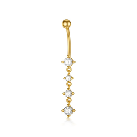 14K Gold Cubic Round Shaped Zirconia Belly Button Ring