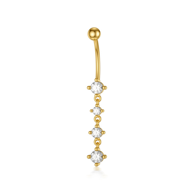14K Gold Cubic Round Shaped Zirconia Belly Button Ring-0