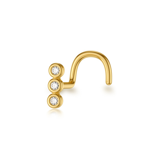 Solid 14K Yellow Gold with Cubic Zirconia Nose Stud for Women