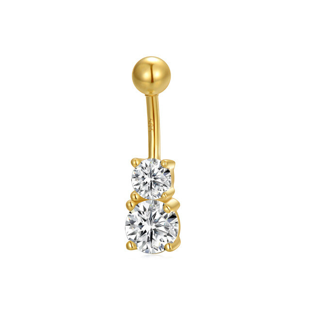 14K Gold Cubic Zirconia Belly Button Ring-0