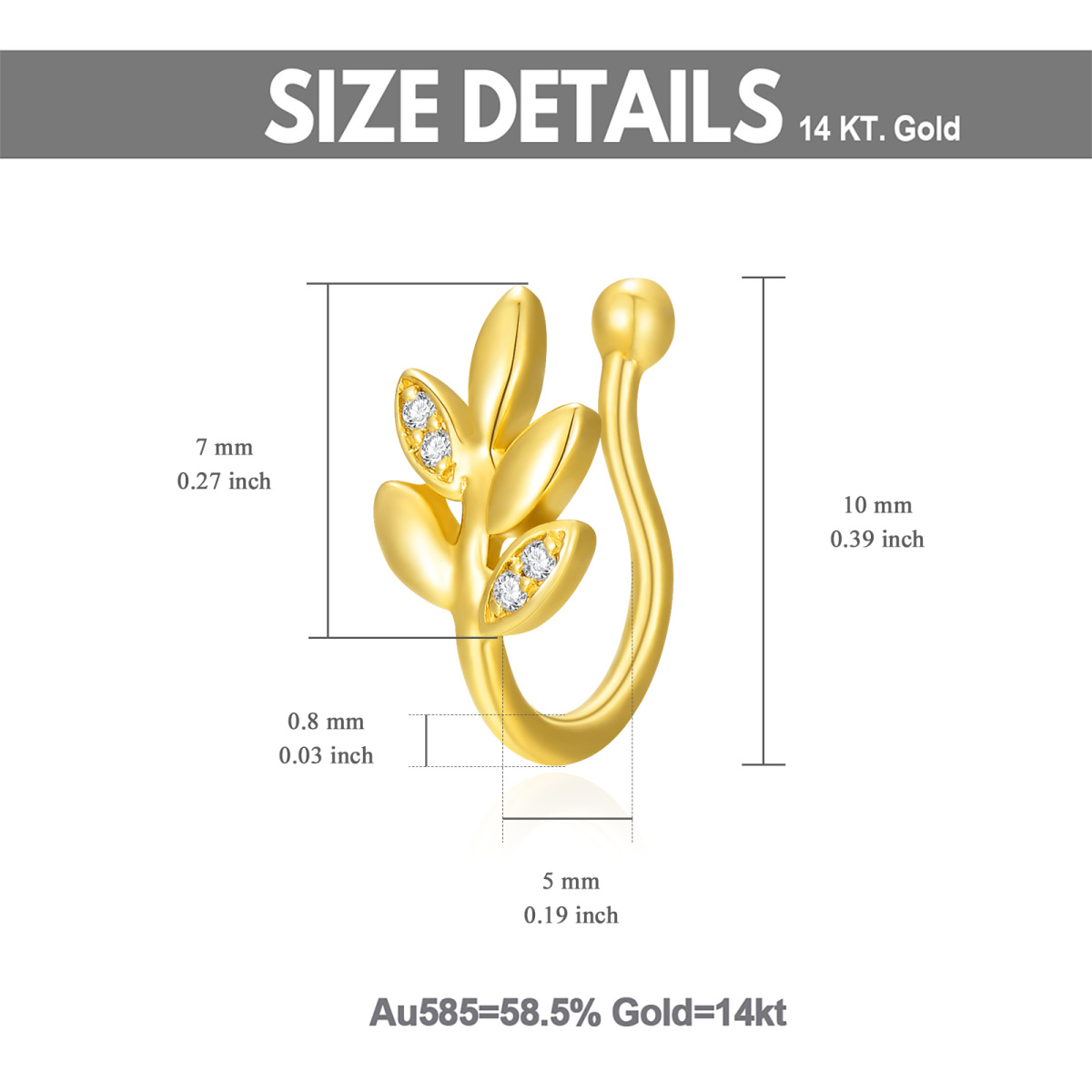 Nasenring aus 14 Karat Gold mit Zirkonia-Blättern-5