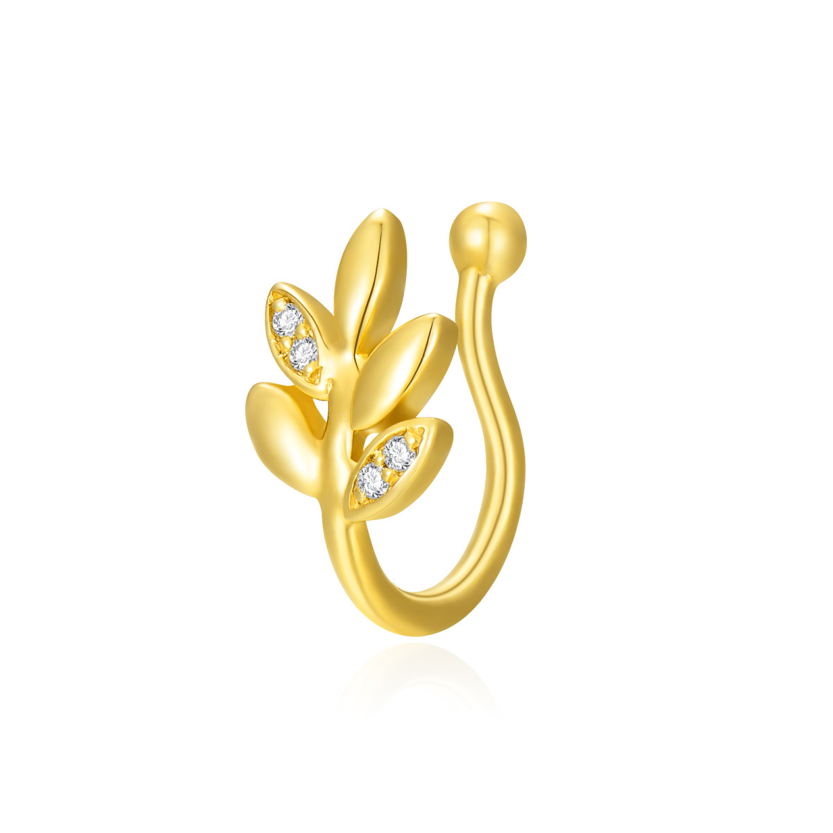 14K Gold Cubic Zirconia Leaves Nose Ring-1