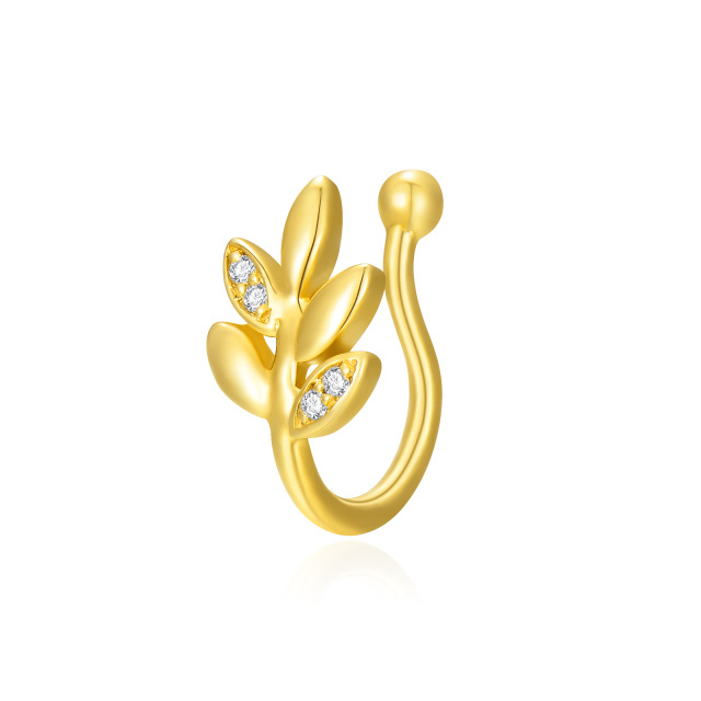 14K Gold Cubic Zirconia Leaves Nose Ring-0