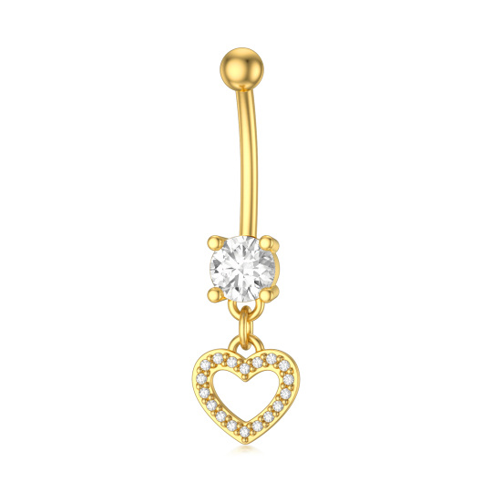 14K Gold Circular Shaped Cubic Zirconia Heart Belly Button Ring