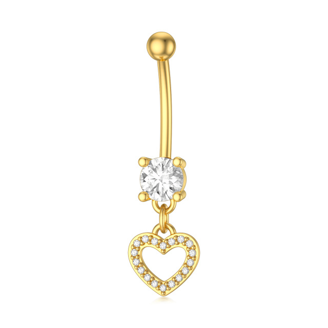 14K Gold Circular Shaped Cubic Zirconia Heart Belly Button Ring-0