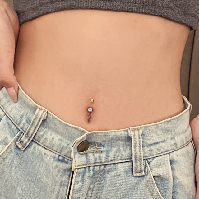 14K Gold Circular Shaped Cubic Zirconia Belly Button Ring-1