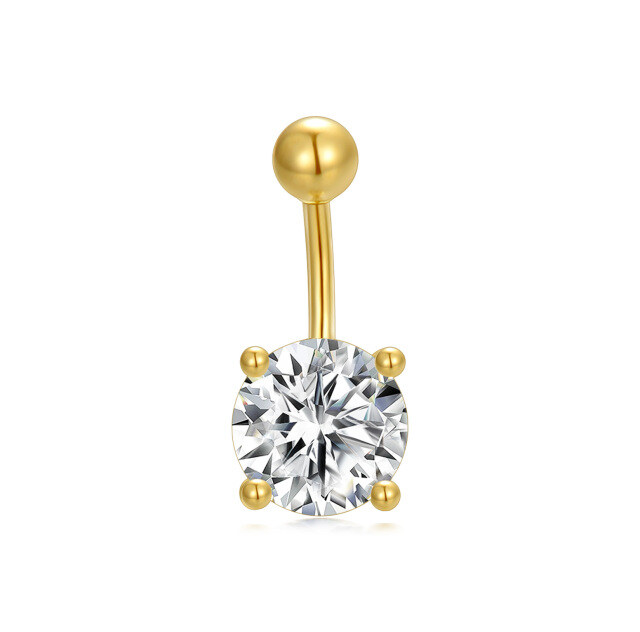 14K Gold Circular Shaped Cubic Zirconia Belly Button Ring-0