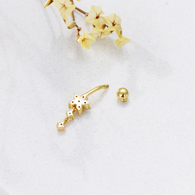 14K Gold Cubic Flower Shaped Zirconia Belly Button Ring-3